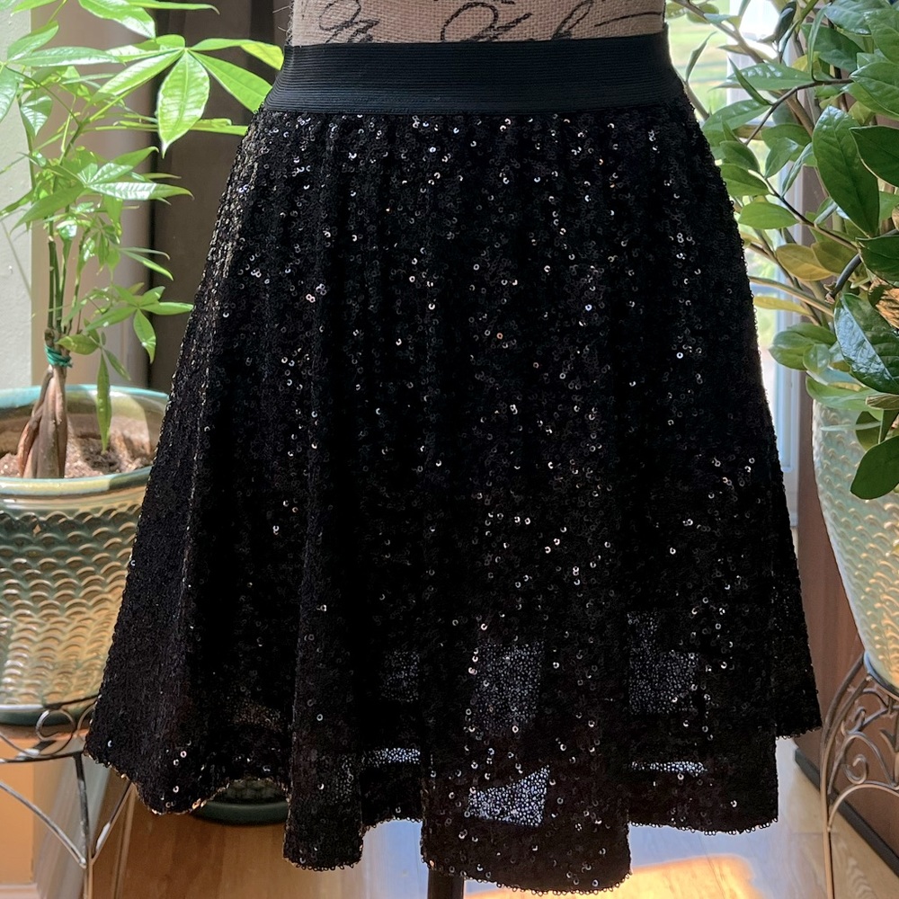 Black Sequin Skater Skirt